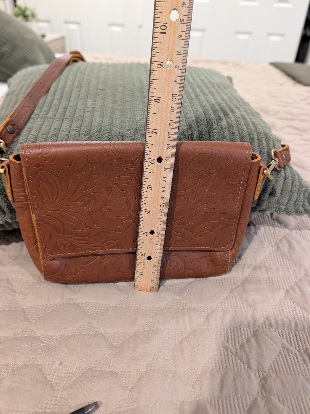 Portland Leather Embossed Leather Crossbody Cognac - Picture 6 of 7